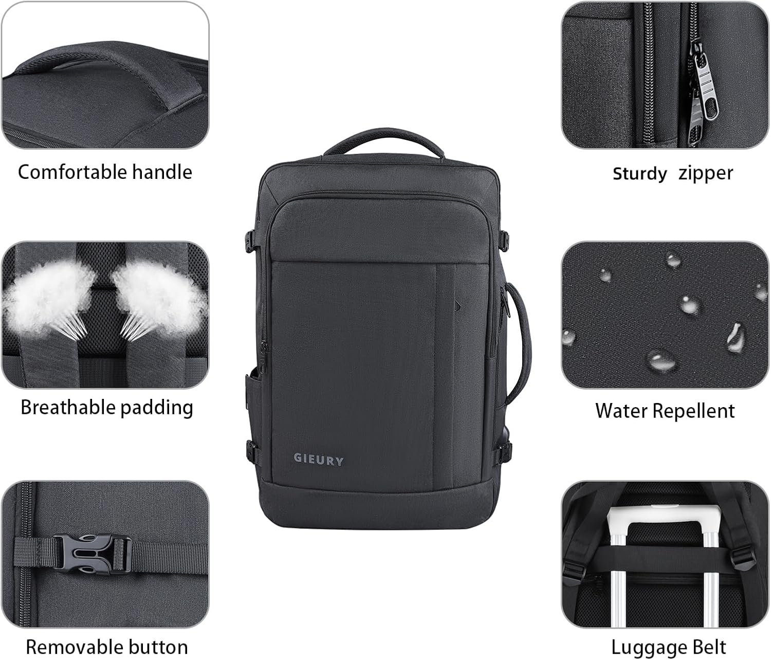 Gieury Carry On Backpack, 50L Travel Backpack, Luggage Backpack TSA Flight Approved Laptop Backpack for Men & Women, Large Expandable 40L Daypack Lightweight Business Weekender Bag, Black - Image 5