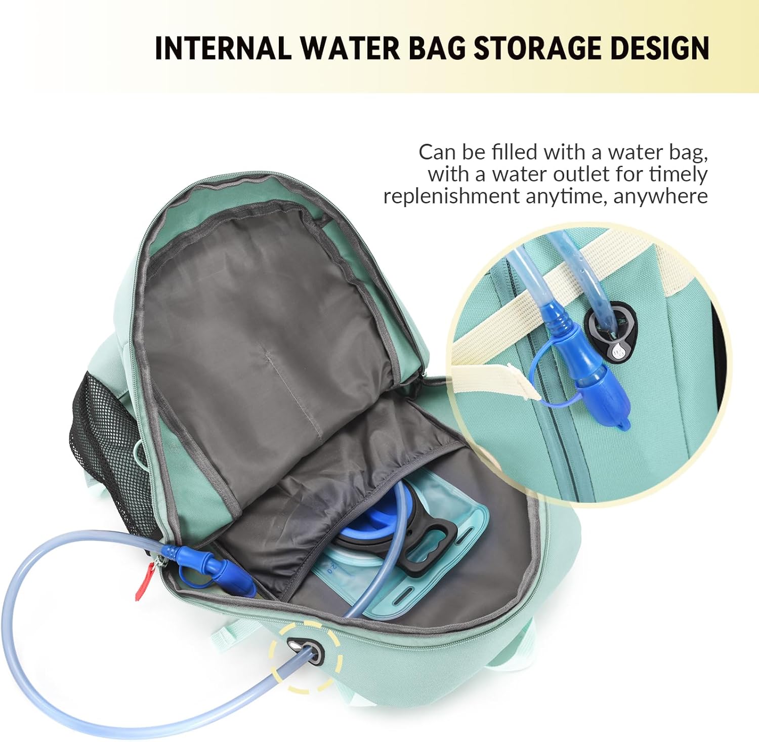 Bseash 40L Waterproof Hiking Backpack with Rain Cover, Outdoor Sport Travel Bag Daypack for Camping Climbing Skiing Cycling (Milk Green) - Image 5