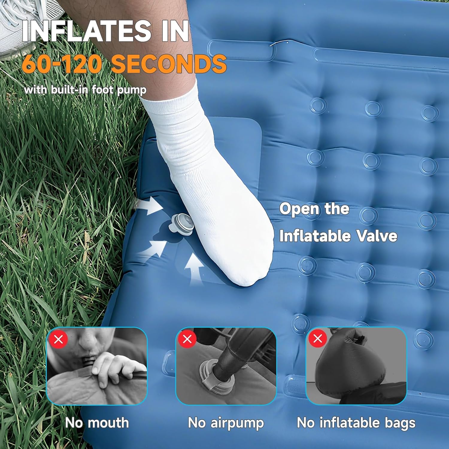Camping Sleeping Pad, 5" Ultralight Inflatable Sleeping Mat with Pillow, Built-in Foot Pump Inflatable Sleeping Pads Compact for Camping Backpacking Hiking Traveling Tent - Image 4