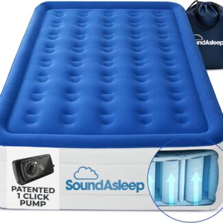 SoundAsleep Products Dream Series Luxury Air Mattress, ComfortCoil Technology, Built-in High Capacity Pump for Home, Camping- Double Height, Adjustable, Inflatable Blow Up, Portable (Queen Size)